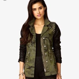 Army green jacket with faux leather